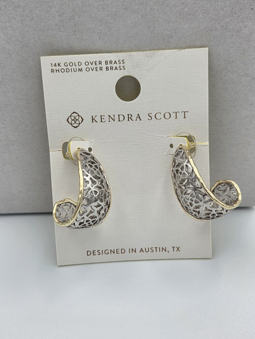 Kendra Scott Two-Tone Filigree Curl Hoop Earrings - Gold & Silver Nwt